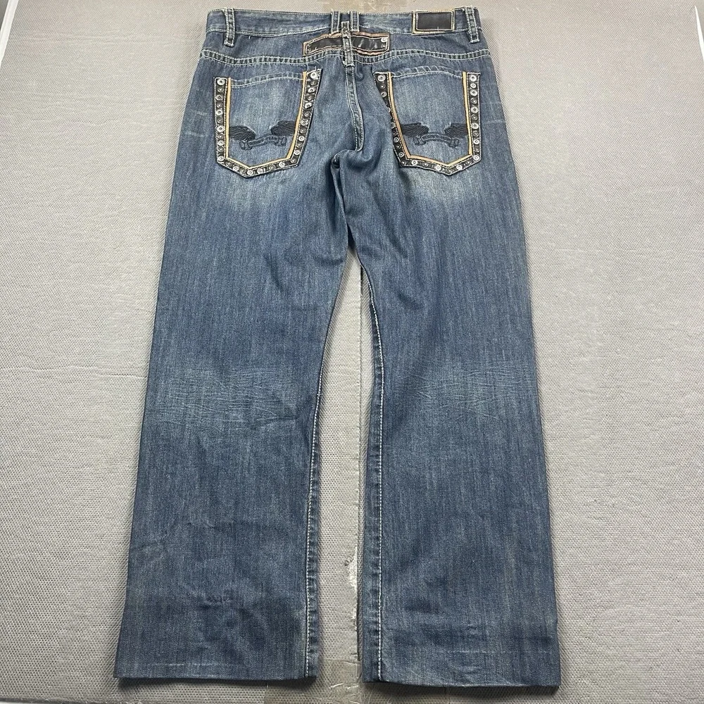VTG Robins‎ Jean Mens 36x31 Rivet Wing Pockets Blue Faded Baggy Leg Jeans Denim